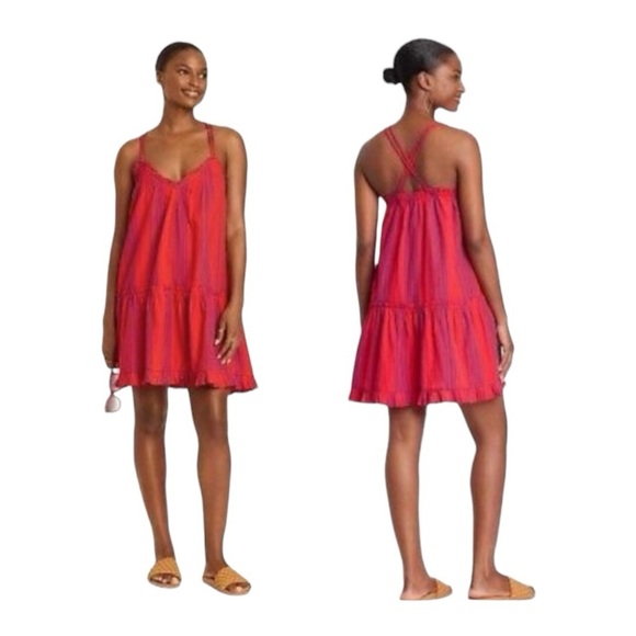 Universal Thread Dresses & Skirts - NEW Universal Thread Red Purple Gauzy Cotton Mini Dress Straps Cotton Size XL